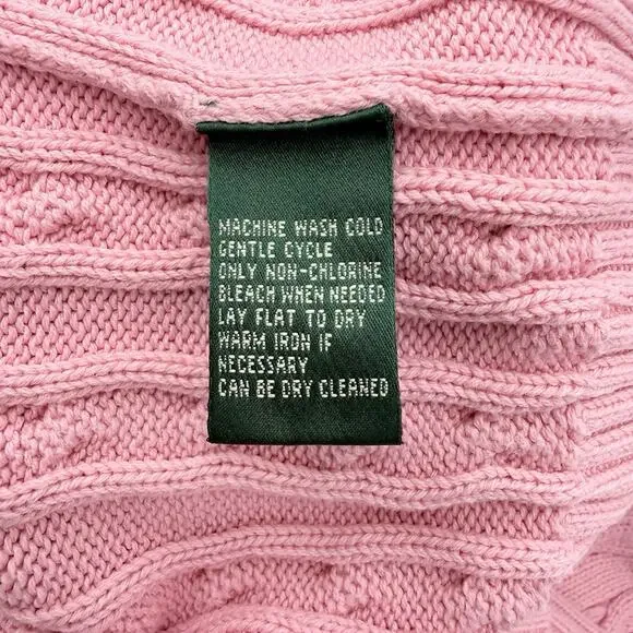 Lauren Ralph Lauren Pink Cable Knit Sweater Cotton RL Logo L Barbiecore Preppy - Picture 6 of 6